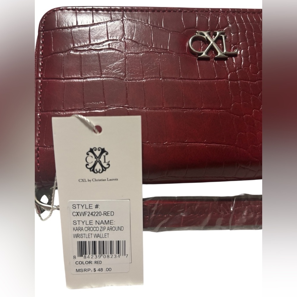 Christian Lacroix Burgundy Croc-Embossed Wristlet